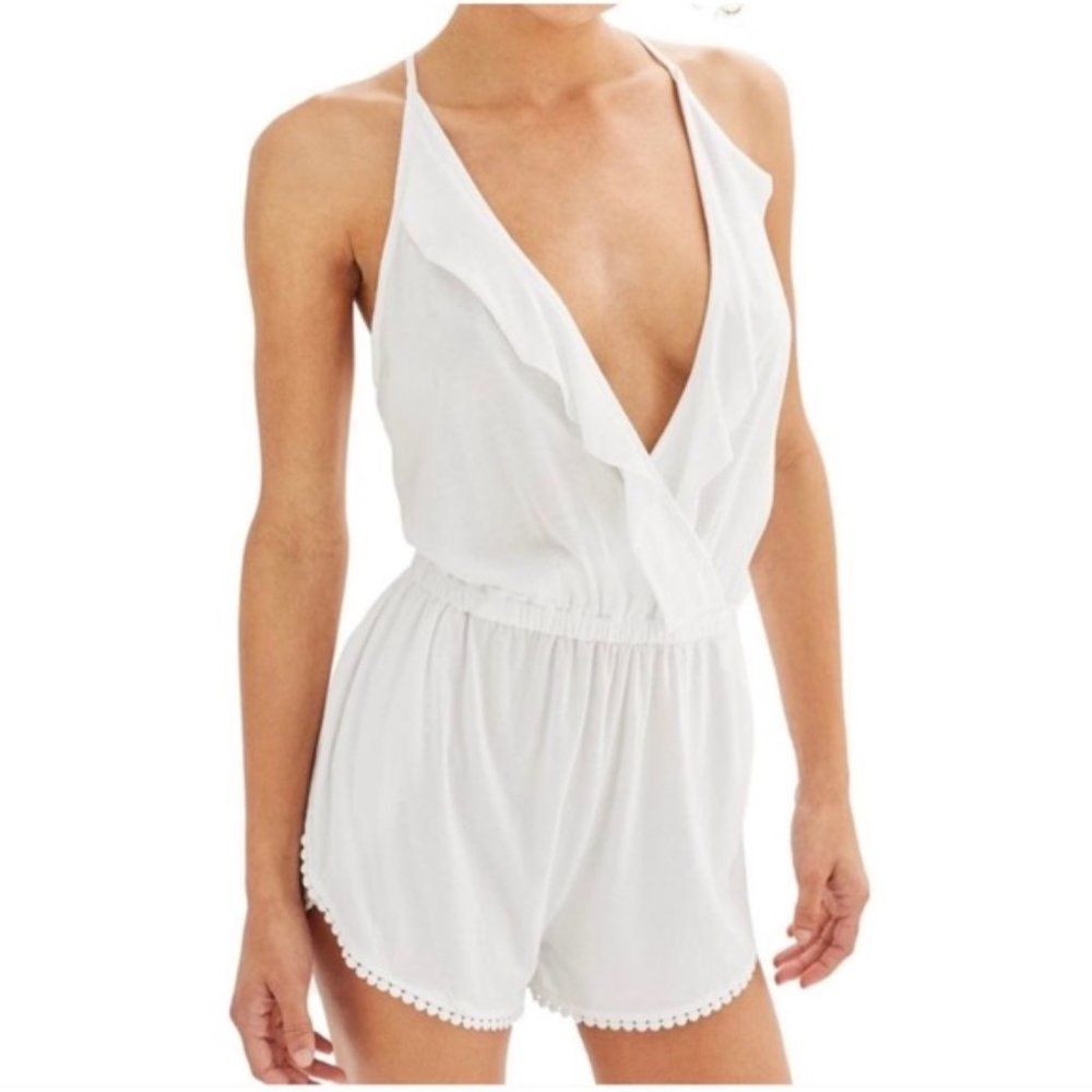 NWT Topshop Jersey White Wrap Cover Up Romper M